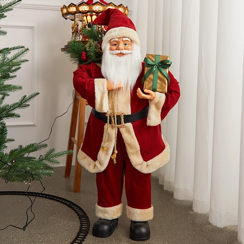 Santa Claus Figurines Christmas Decorations Standing Doll Plush Fabric Velvet Faux Fur Home Holiday Ornaments