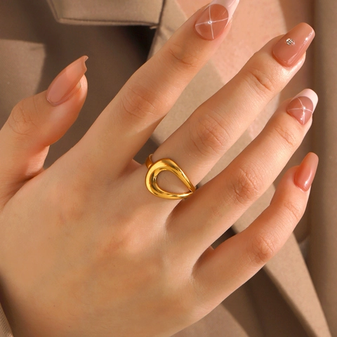 Hollow Water Drop Stainless Steel Open Ring Minimalist Adjustable Line Design Fashion Jewelry For Women