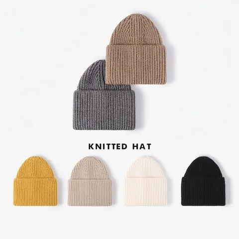 Gorro Beanie De Punto Acanalado Mezcla De Cachemira De Oveja Cálido Gorro De Invierno Para Hombre Mujer Color Sólido