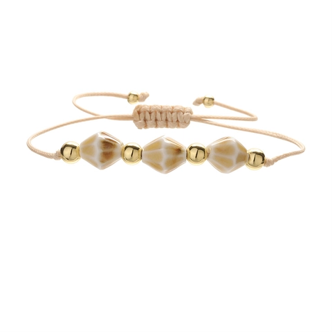 Bohemian Keramik Facettierte Perle Armband Geflochtenes Seil Verstellbare Kupferperlen Schmuck