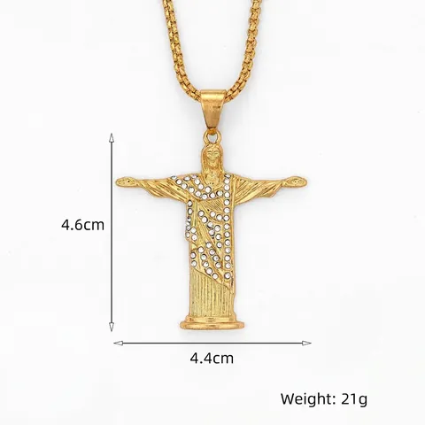 Jezus Christus Standbeeld Hanger Ketting Legering Strass Religieuze Christelijke Sieraden Vintage Voor Heren Dames