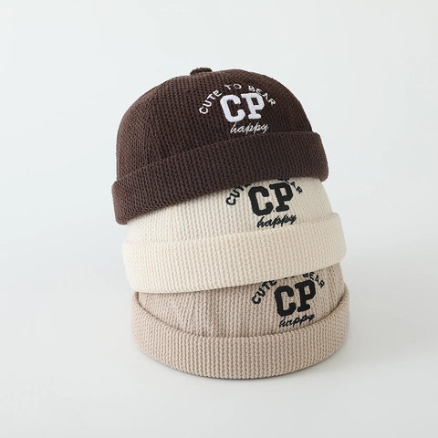 Kinderen Docker Hoed Randloze Pet Corduroy Gebreid Letter Borduurwerk Verstelbaar Streetwear Voor Peuters Jongens