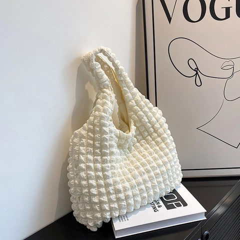 Schultertasche Tote Bag Popcorn Struktur Stoff Große Kapazität Koreanisch Ins Mode Gefaltetes Wolken Design Damen