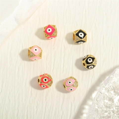 Evil Eye Zwischenperlen Kupfer Vergoldet Emaille Zirkonia Für DIY Armband Halskette Schmuckherstellung Boho Damen