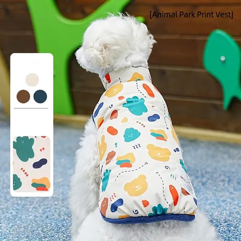 Reversible Pet Dog Vest Quilted Polyester Fleece Lining Cartoon Print Autumn Winter Warm Jacket Small Puppies