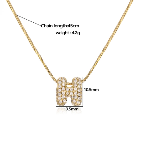Iced Out Zirconia English Initial Letter Pendant Necklace Hip Hop Copper Gold Silver Plated Bubble Initial Jewelry For Women Men