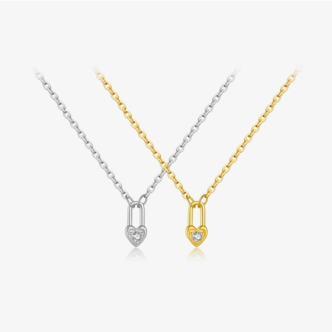 Heart Lock Pendant Necklace 925 Sterling Silver Rhinestone Minimalist Fashion Jewelry For Women