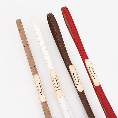 Women Thin Genuine Leather Belt Minimalist Fashion Adjustable Waist Belt For Dresses Suits Coat Split Cowhide Belt
