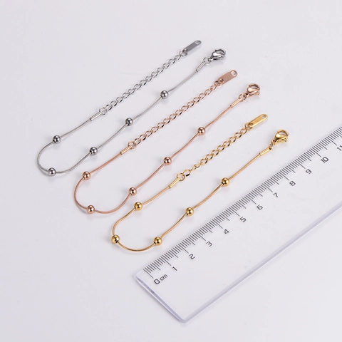 Bracciale Con Perline In Acciaio Inossidabile Da Donna Catena A Serpente Placcato Oro 18K Regolabile Gioielli