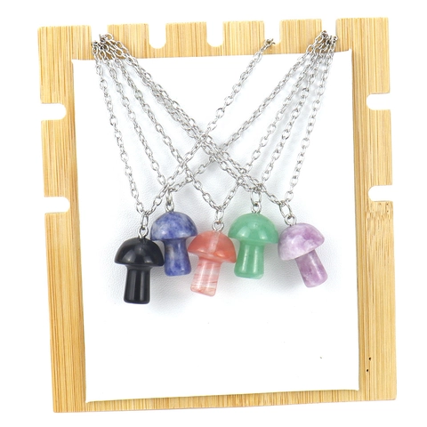 Collier Pendentif Petit Champignon Pierre De Cristal Naturelle Gemme Bijoux De Forêt Pour Femmes Filles