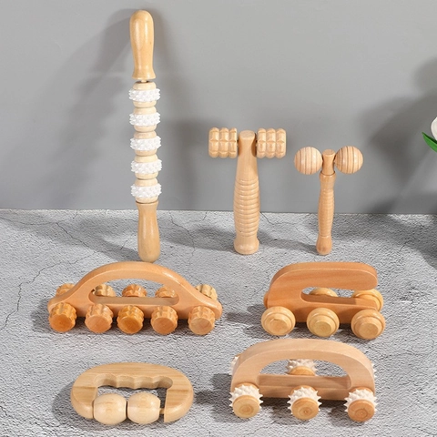 Wooden Manual Massager Roller Handheld Body Muscle Relaxation Tool Natural Wood Material Traditional Gua Sha Therapy