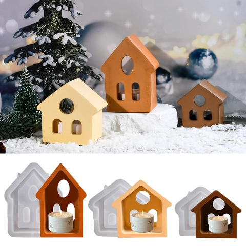 Huisvorm Siliconen Mal Vogelhuis Kandelaar DIY Handgemaakt Gips Hars Ambacht Kerst Decoratie Gereedschap