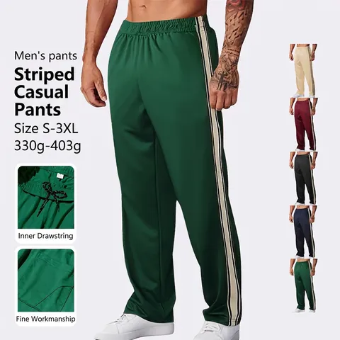 Pantalones Deportivos Hombre Pierna Recta Raya Lateral Cintura Elástica Con Cordón Mezcla Poliéster Elastano Joggers