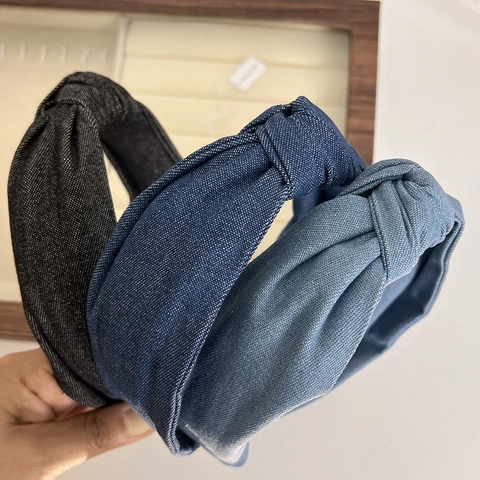 Denim Hoofdband Geknoopt Breed Retro Stof Haarband Vintage Haaraccessoires Voor Dames Casual Dagelijks
