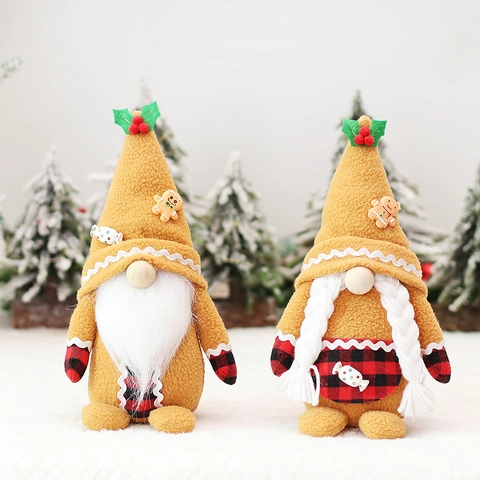 Gingerbread Christmas Gnome Plush Decorations Faceless Dwarf Doll With Red Black Plaid For Holiday Showcase Home Decor