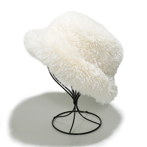 Women Winter Warm Plush Bucket Hat Soft Furry Thickened Windproof Solid Color Fisherman Hat Casual Fashion Outdoor Basin Hat