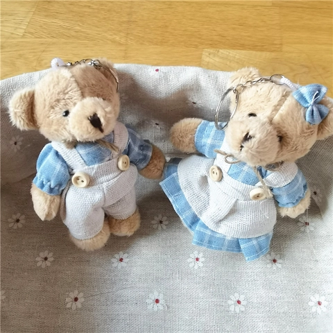 Porte-clés en Peluche d'Ours Teddy Dessin Animé Mignon Vêtements à Carreaux Charme de Sac Animal en Peluche Pendentif Jouet Porte-clés Couple