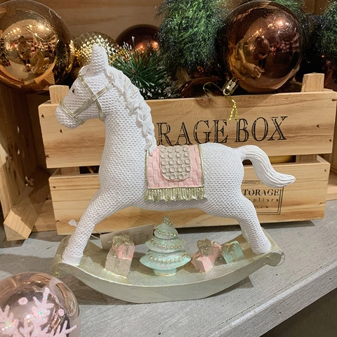 Décoration De Noël Cheval À Bascule Résine Texture Tricotée Blanc Sapin Miniature Boîte Cadeau Décor De Table