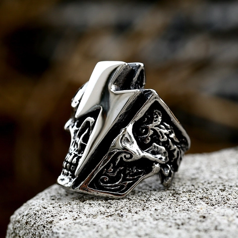 Skull Ring Stainless Steel Lightning Bolt Design Vintage Punk Gothic Biker Hip Hop Jewelry For Men And Women