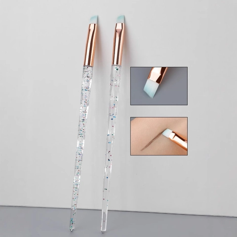 Schuine Wenkbrauwborstel Kristallen Glitterhandvat Professionele Eyeliner Make-up Tool Synthetische Vezel Rose Goud