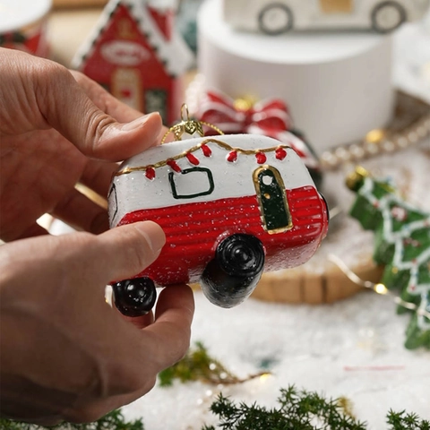 Weihnachtsbaum Schmuck Anhänger Glitzer Kunststoff Festliche Dekoration Retro LKW Haus Zuckerstangen Formen Für Zuhause