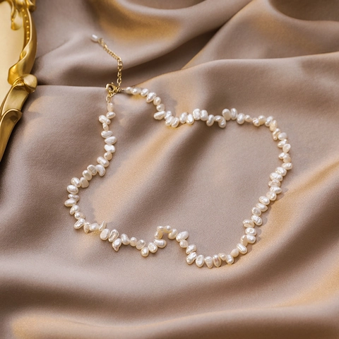 Baroque Freshwater Pearl Jewelry Set For Women Irregular Pearl Necklace Gold Plated Alloy Bracelet Elegant Fashion Accessory
