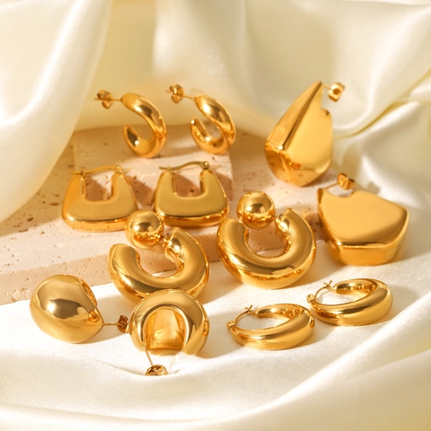 Orecchini A Cerchio Geometrici Da Donna Acciaio Inossidabile Placcato Oro 18K Ipoallergenico