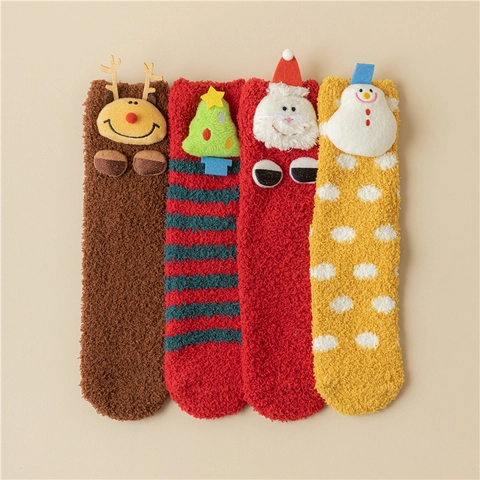Weihnachten Korallenfleece Socken Mit Plüsch Cartoon Puppe Dick Warm Winter Boden Home Indoor Weich Für Frauen Kinder