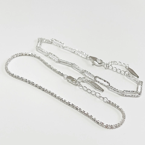 Bracciale Minimalista A Doppio Strato Scintillante In Argento Sterling 925 Catena A Maglie Rettangolari Regolabile Da Donna