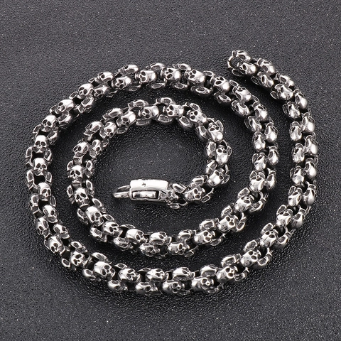 Collar De Cadena Con Eslabones De Calavera De Acero Inoxidable 316L Joyería Punk Gótica Retro Para Hombre