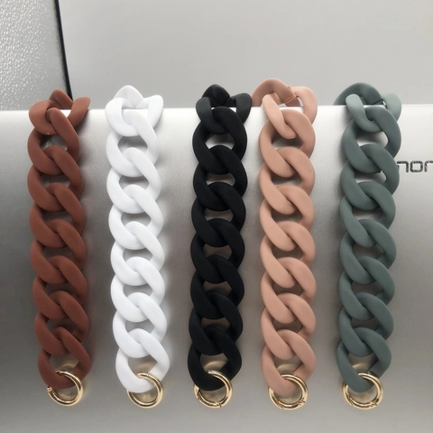 Chunky Bag Chain Strap Matte Acrylic Resin Handbag Shoulder Belt Replacement With Golden Metal Rings Detachable Frosted Accessory