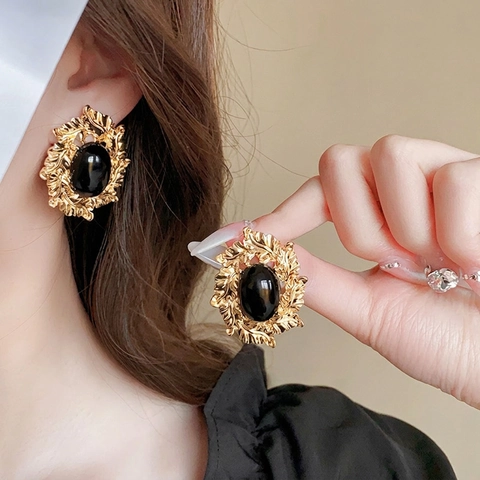 Vintage Barock Ohrringe Mit Silbernem Stecker Goldlegierung Blattstruktur Palaststil Retro Schmuck