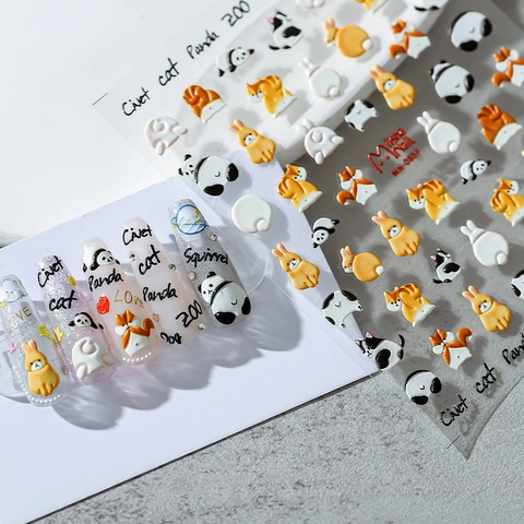 Adesivi Per Unghie 3D Rilievo Autoadesivi Animali Cartoni Animati Panda Coniglio Scoiattolo Decorazioni Manicure