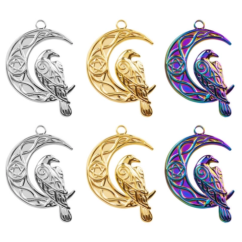 Collana Con Ciondolo Corvo Luna Crescente In Acciaio Inossidabile Gotico Nodo Celtico Pentagramma Gioielli Wicca Per Donna