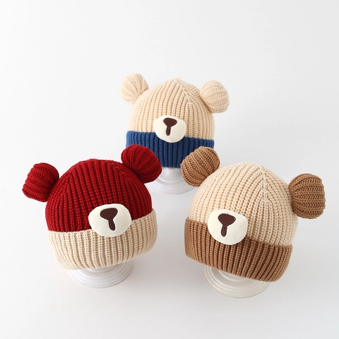Berretto In Maglia Per Neonati Con Orecchie Da Orso Fodera In Cotone Ispessita Caldo Antivento Inverno Per Bambini Piccoli