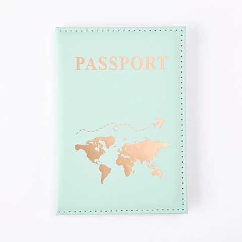 World Map PU Leather Passport Holder Gold Stamped Travel Passport Cover Slim Document Organizer Case For Men And Women