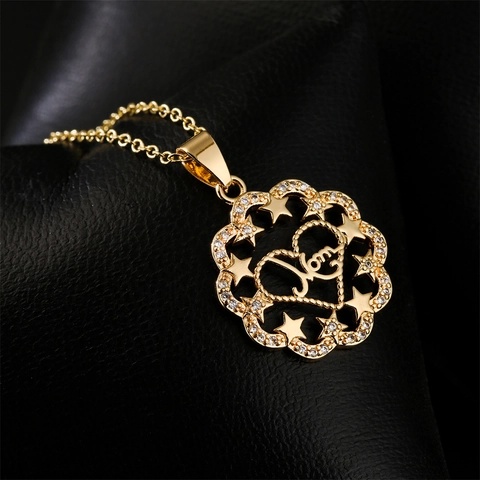 Collar Con Colgante Mom Circonita Bañado En Oro De 18K Cobre Corazón Estrella Diseño Regalo Día De La Madre Para Mujer