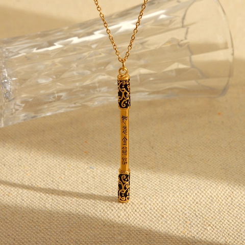 Collar Con Colgante De Bastón Dorado Acero Inoxidable Estilo Chino Retro Joyería Mitológica Monkey King