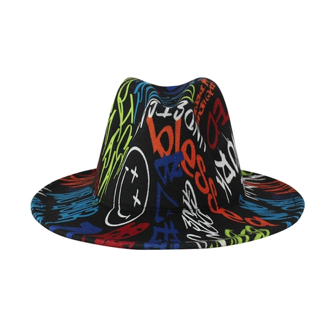 Fedora Hat Polyester Tie-Dye Abstract Print Wide Brim Fashion Jazz Cap For Men And Women Party Streetwear