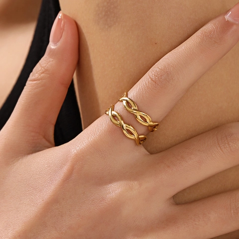 Anillo Cruzado De Doble Capa Acero Inoxidable Chapado En Oro Ajustable Banda Abierta Joyería De Moda Para Mujer