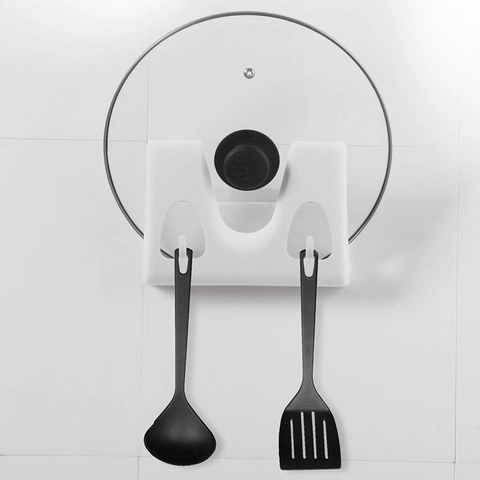 Wall Mounted Pot Lid Rack Punch Free Kitchen Organizer Rotating Storage Rack For Pot Covers Cutting Boards With Hooks Plastic Home Storage Holder