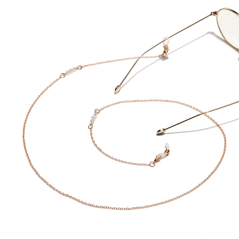 Catena Per Occhiali Antiscivolo In Metallo Di Rame Con Perle Di Cristallo Trasparenti E Asole In Silicone Per Donna