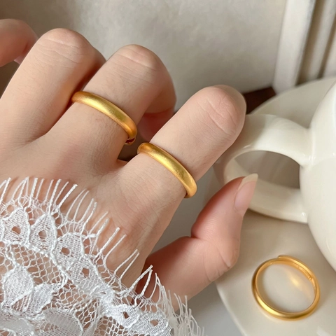 Matte Gold Plated Copper Ring For Women Adjustable Minimalist Frosted Plain Finger Ring Retro Cold Style Jewelry