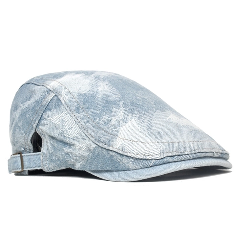 Men Retro Washed Denim Flat Cap British Style Adjustable Metal Buckle Vintage Ivy Cap Sun Protection