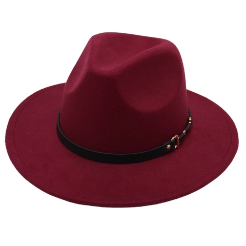 Retro Fedora Hat Wool Felt Wide Brim With Leather Belt Gold Buckle Vintage Jazz Style For Men Women