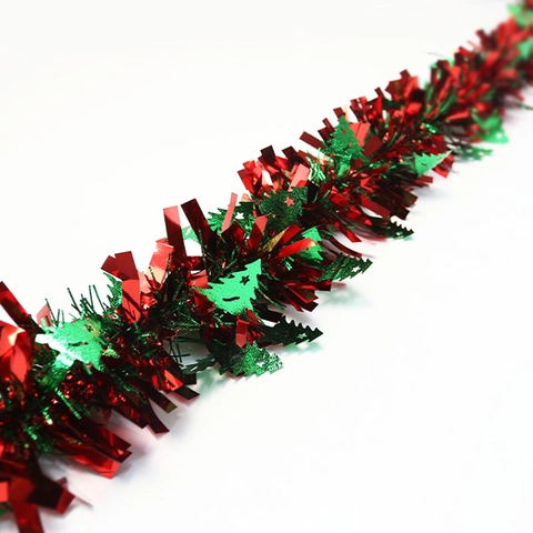 Guirnalda De Oropel De Navidad Con Luces LED PET Reflectante Rojo Verde Decoración De Fiesta Con Pequeños Recortes De Árboles