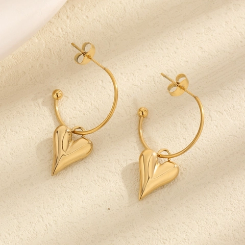 Boucles d'oreilles Créoles en Acier Inoxydable Plaqué Or avec Pendentif Cœur Géométrique Style INS Européen pour Femme Bijoux Mode