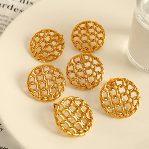 Orecchini in Acciaio al Titanio Placcati Oro in Stile Francese Elegante Design a Disco Traforato a Rete Gioielli Moda Donna
