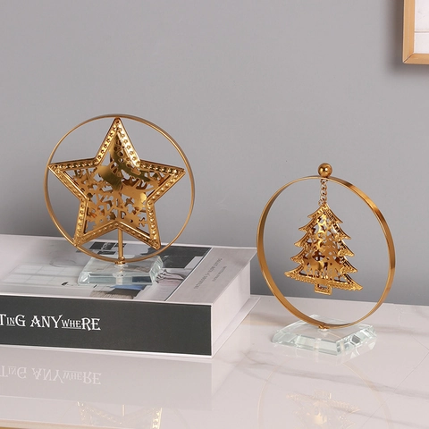 Décoration De Bureau Noël Fer Or Étoile Arbre Élan Creux Luxe Décor Maison Fête Base Cristal