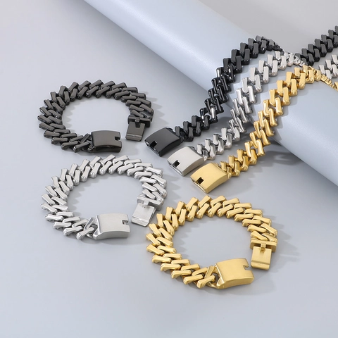 Collana E Bracciale Hip Hop Cuban Link In Acciaio Inossidabile Catena Grossa Geometrica Gioielli Streetwear